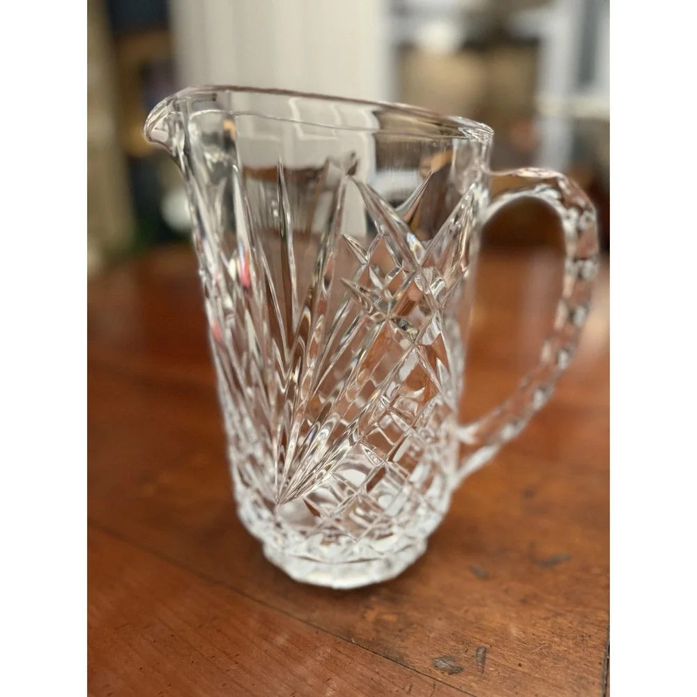 Masquerade by Cristal D'Arques Blown‎ Cut Glass Pitcher Textured Handle 50 Oz